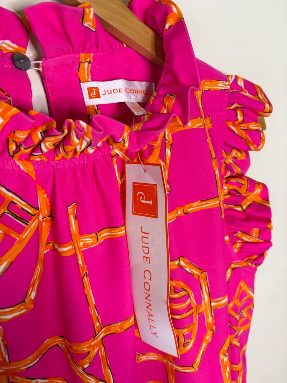 Jude Connally Pink Orange Print Ruffle Sleeve Top NWT Resort Preppy - Picture 3 of 5